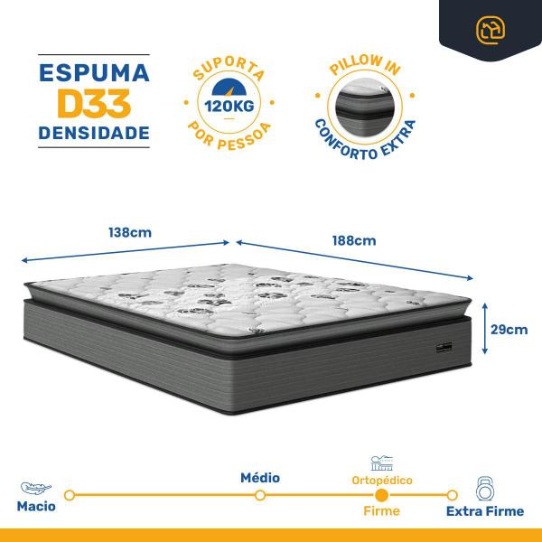 Imagem de Cama Box com Colchão Resistence Espuma D33 Pillow Top Casal 138cm