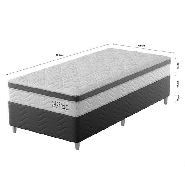 Imagem de Cama Box com Colchão Solteirão Sigma Molas Ensacadas (22x108x198) Branco e Cinza