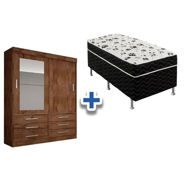 Imagem de Cama Box Conjugada Casal Union Ortobom + Guarda Roupa Sonare Canela