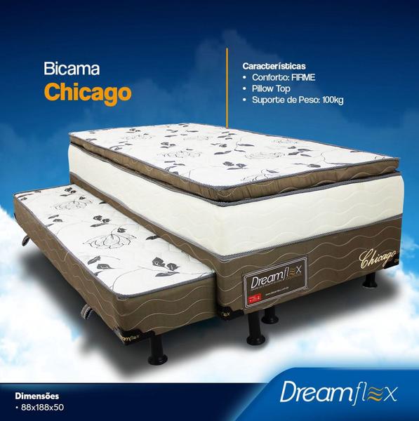 Cama Box Conjugada Dream Flex com auxiliar new chicago 88x188 Cama Box Conjugada Dream Flex com auxiliar new chicago 88x188