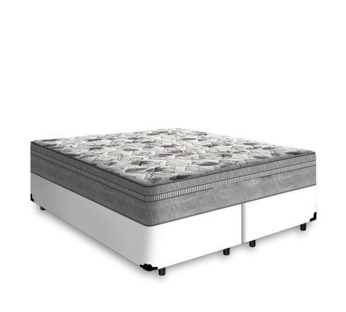 Imagem de Cama Box King 193 Bipartido Tecido Sintético Branco com Colchão de Molas Ensacadas Evolution - Probel - 72x128x188