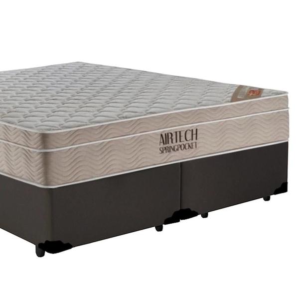 Imagem de Cama Box King Bipartido Sintético + Colchão Ortobom Airtech Molas Ensacadas 193x203x65