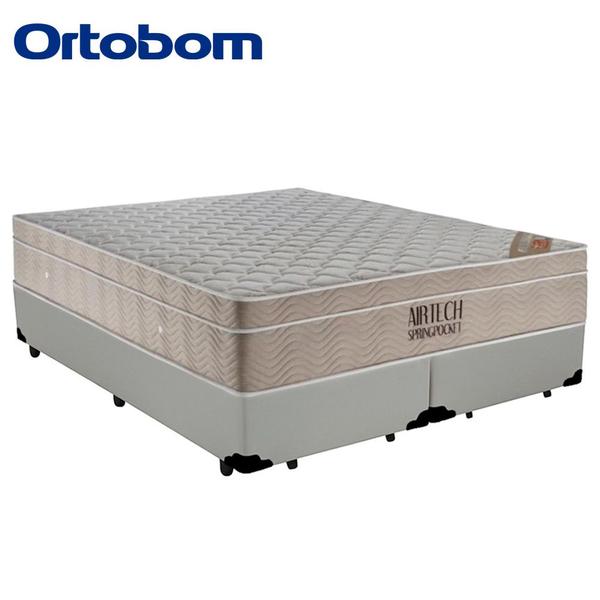 Imagem de Cama Box King Bipartido Sintético + Colchão Ortobom Airtech Molas Ensacadas 65x193x203 Branco