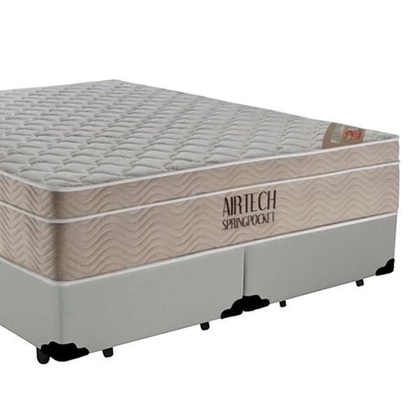 Imagem de Cama Box King Bipartido Sintético + Colchão Ortobom Airtech Molas Ensacadas 65x193x203 Branco