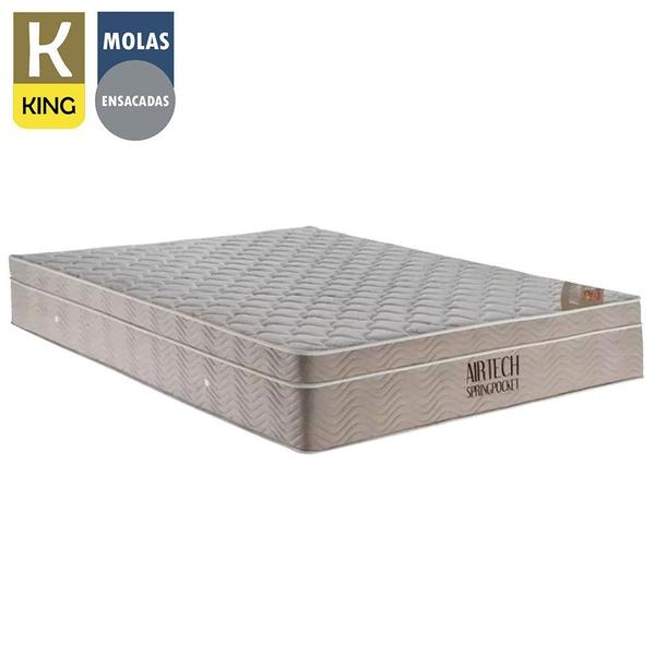 Imagem de Cama Box King Bipartido Sintético + Colchão Ortobom Airtech Molas Ensacadas 65x193x203 Branco