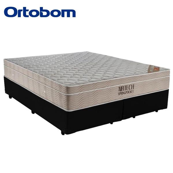 Imagem de Cama Box King Bipartido Sintético + Colchão Ortobom Airtech Molas Ensacadas 65x193x203 Marrom