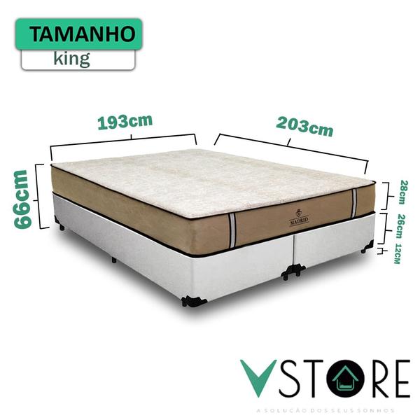 Imagem de Cama Box King Bravus + Colchão Madrid D33 Mola Ensacada 193x203x66cm Várias Cores - Vstore