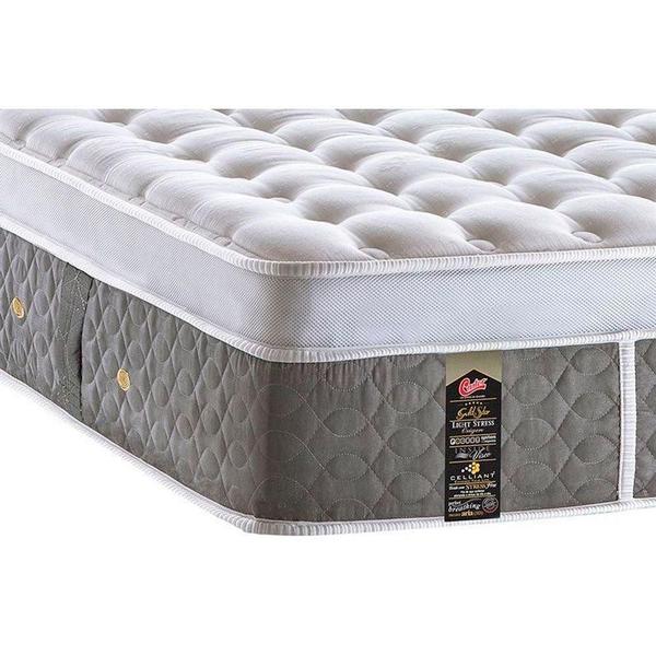 Imagem de Cama Box King: Colchão Molas Ensacadas Castor Pocket Gold Star Light Stress Oxygen New Plush + Base CRC Suede Gray(193x203)