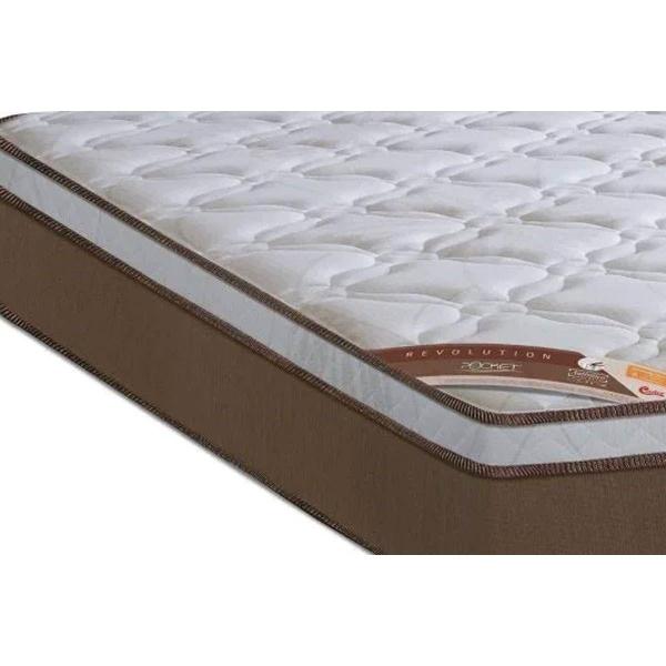 Imagem de Cama Box King: Colchão Molas Pocket Ensacadas Castor  Revolution + Base CRC Suede Bege(193x203)