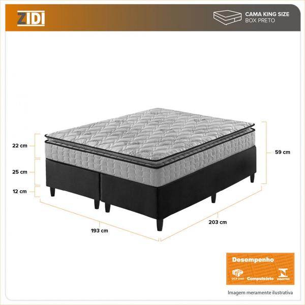 Imagem de Cama Box King Preto + Colchão Ortopedico Espuma D33 Pillow Top Hanover One 193x203x59cm