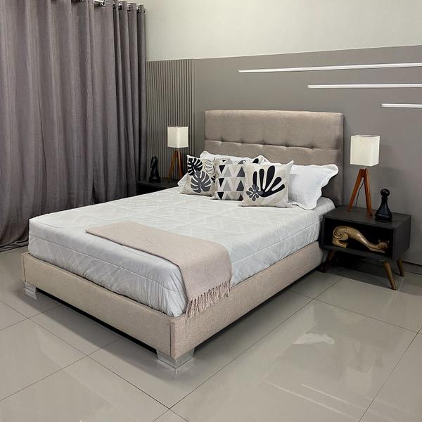 Imagem de Cama Box Luxo Com Cabeceira Berlim Linho Bege RBL King 1,95 X 2,05