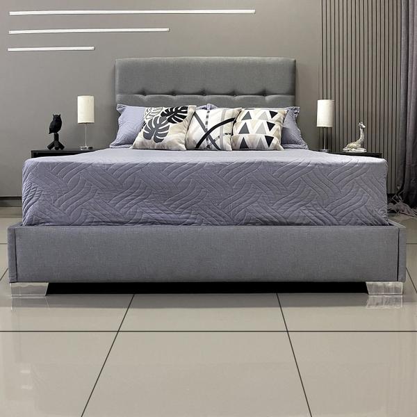 Imagem de Cama Box Luxo Com Cabeceira Berlim Linho Cinza RBL Casal 1,40 X 1,90