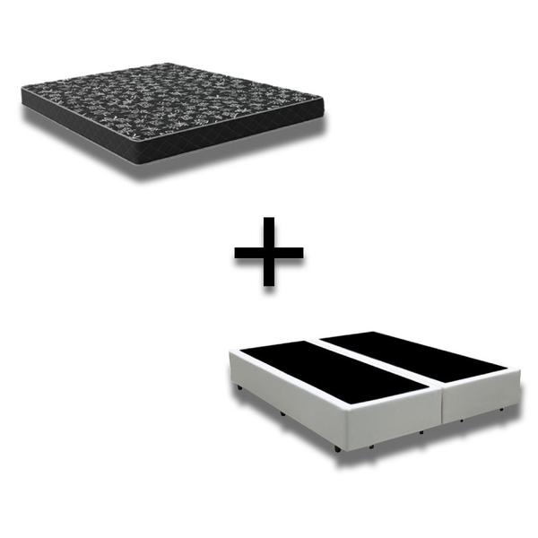 Imagem de Cama Box Queen 158 Tecido Sintético Branco Com Colchão Espuma D20 - Tampo Preto 12cm