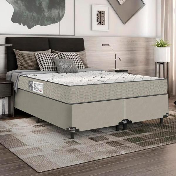 Imagem de Cama Box Queen Bipartido + Colchão D33 One Face - 56x158x198cm - Suede Bege