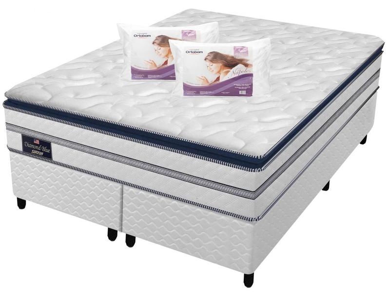 Cama Box Queen (Box + Colchão) Gazin de Mola - Ensacada 59cm de Altura + 2 Travesseiros Or... Cama Box Queen (Box + Colchão) Gazin de Mola - Ensacada 59cm de Altura + 2 Travesseiros Or...