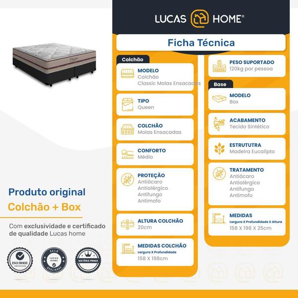 Imagem de Cama Box Queen + Colchão de Molas Ensacadas - Anjos - Classic 158cm