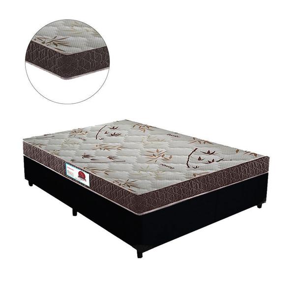 Imagem de Cama Box Queen Colchão Espuma D33 Bordado + Box Suede Preto Serra Negra 59x158x198