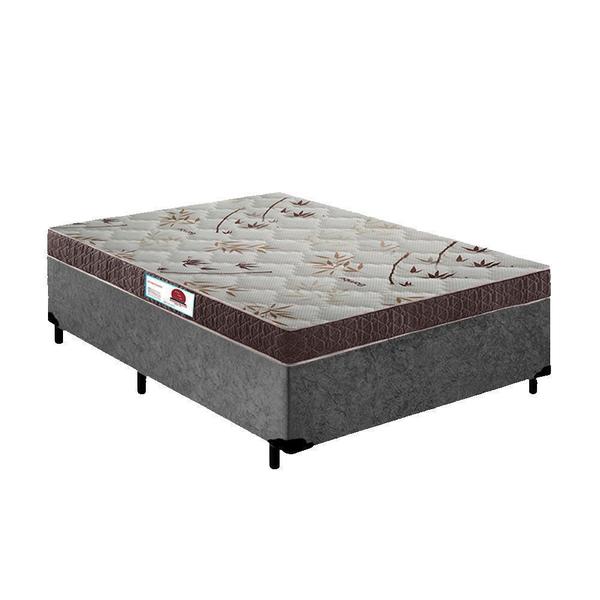 Imagem de Cama Box Queen Colchão Espuma D45 Bordado + Box Suede Cinza Serra Negra 59x158x198