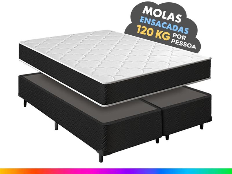 Imagem de Cama Box Queen + Colchão Mola Ensacada Pergola Europillow 158x198x63cm Full - Maestro Colchões