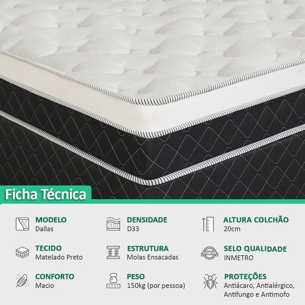 Imagem de Cama Box Queen + Colchão Molas Ensacadas Dallas D33 158x198x58cm Várias Cores