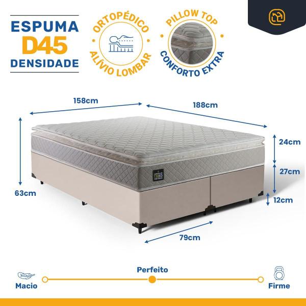 Imagem de Cama Box Queen+ Colchão Strong D45 One Face Bege 158x198x63cm - Suporta até 150Kg Por Pessoa