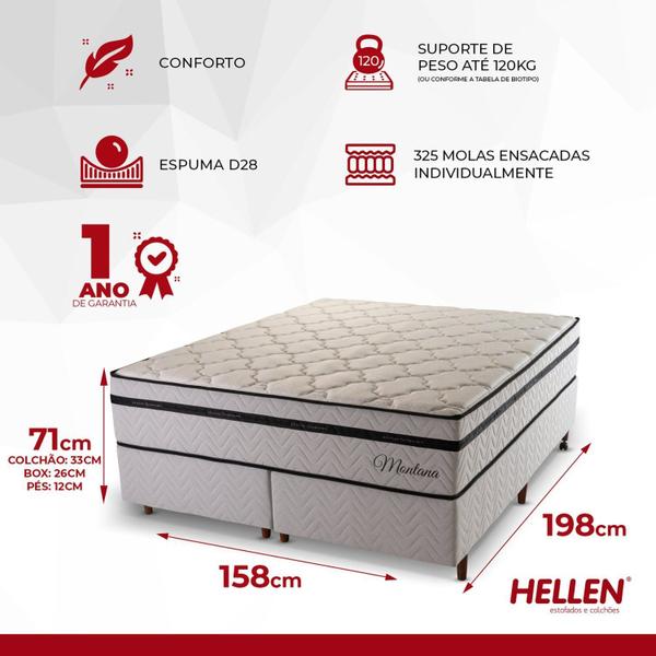 Imagem de Cama Box Queen Hellen Colchões Molas Ensacadas Montana Master 158x198x71