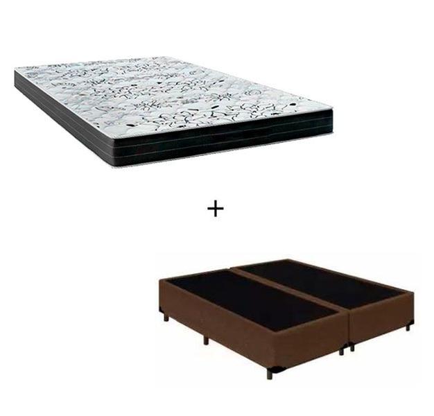 Imagem de Cama Box Queen - Tecido Sintético Marrom com Colchão Extra Firme D28 - Suporta 80Kg