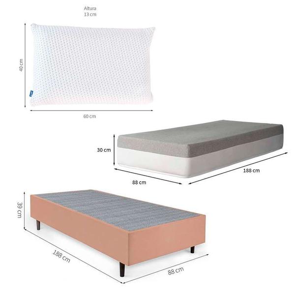 Imagem de Cama Box Solteiro Bege com Colchão Guldi Dream Mola Ensacada (30x88x188) e 1 Travesseiro Guldi Soft Nasa Cinza e Branco