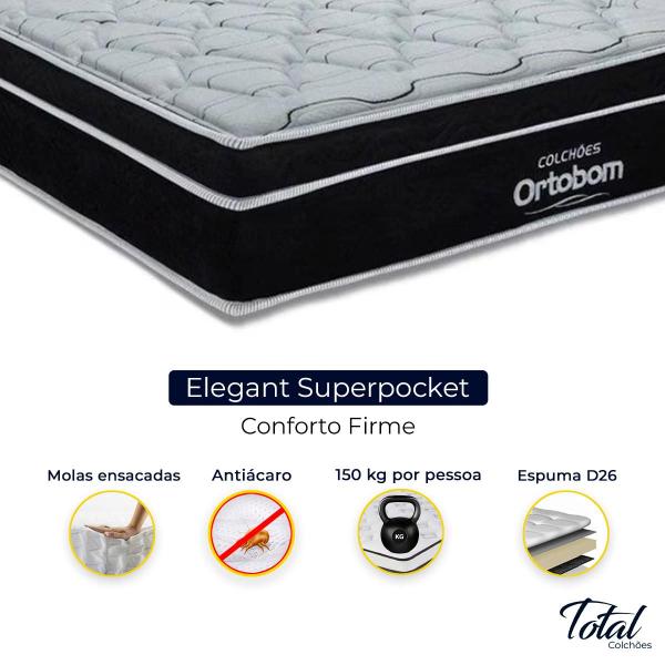 Imagem de Cama Box Solteiro Cinza e Colchão Elegant Superpocket Molas ensacadas Ortobom