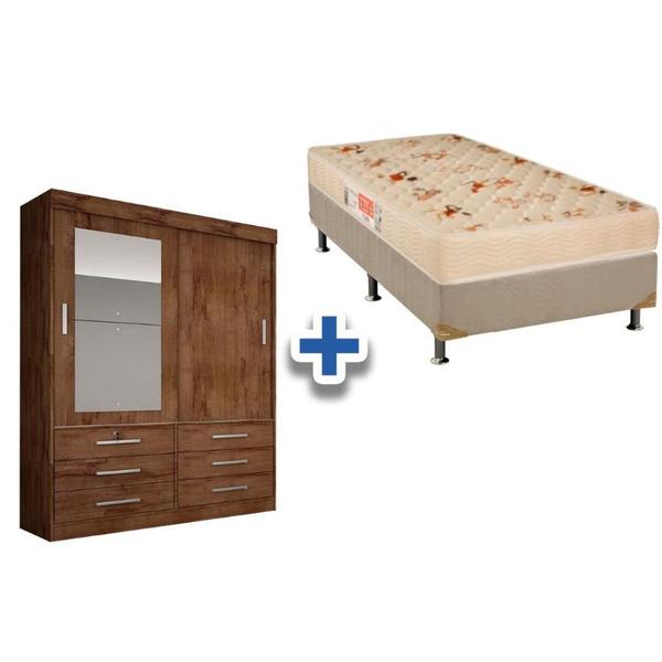 Imagem de Cama Box Solteiro + Colchão Comfortpedic D33 + Guarda Roupa Sonare Canela