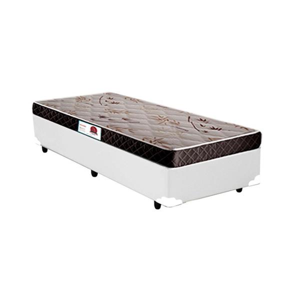 Imagem de Cama Box Solteiro Colchão Espuma D23 Bordado + Box Sintético Branco Serra Negra 53x88x188