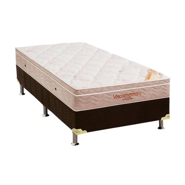 Imagem de Cama Box Solteiro: Colchão Espuma Ortobom Viscomemory + Base CRC Suede Brown(88x188)