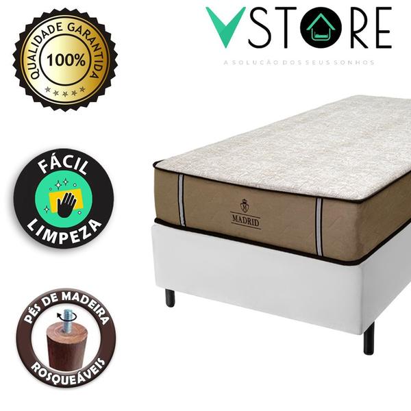 Cama Box Solteiro + Colchão Madrid D33 Molas Ensacadas 78x188x66cm Várias Cores - Vstore - V-STORE Imagem de Cama Box Solteiro + Colchão Madrid D33 Molas Ensacadas 78x188x66cm Várias Cores - Vstore
