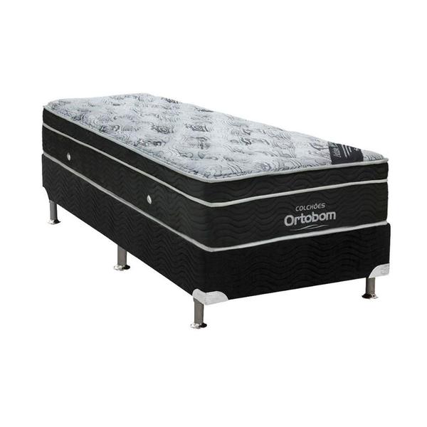 Imagem de Cama Box Solteiro: Colchão Molas Ortobom Nanolastic Exclusive Eucalipto + Base CRC Suede Black(88x188)