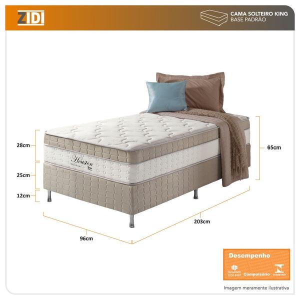 Imagem de Cama Box Solteiro King Bege + Colchão Molas Ensacadas Houston Pillow Inn96x203x65cm