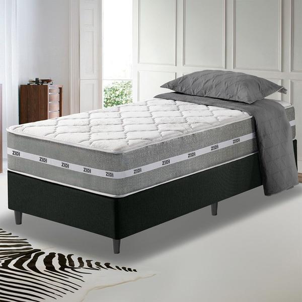 Cama Box Solteiro King Preto + Colchão Molas Ensacadas Miami