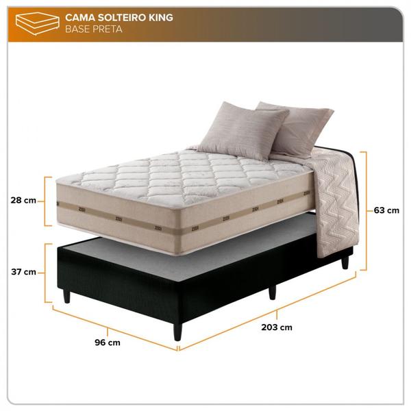 Cama Box Solteiro King Preto + Colchão Molas Superlastic Bahamas 96x203x63cm - Zidi Imagem de Cama Box Solteiro King Preto + Colchão Molas Superlastic Bahamas 96x203x63cm
