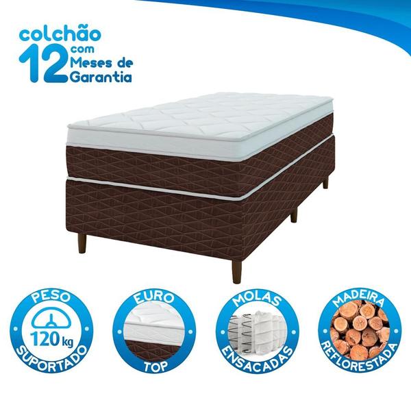 Imagem de Cama Box Solteiro Marrom E Colchão Solteiro Molas Ensacadas Individualmente 88x188x62 Euro Pillow Karina Umaflex