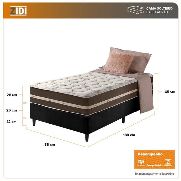 Cama Box Solteiro Preto + Colchão Molas Ensacadas Las Vegas 88x188x65cm - Zidi Imagem de Cama Box Solteiro Preto + Colchão Molas Ensacadas Las Vegas 88x188x65cm