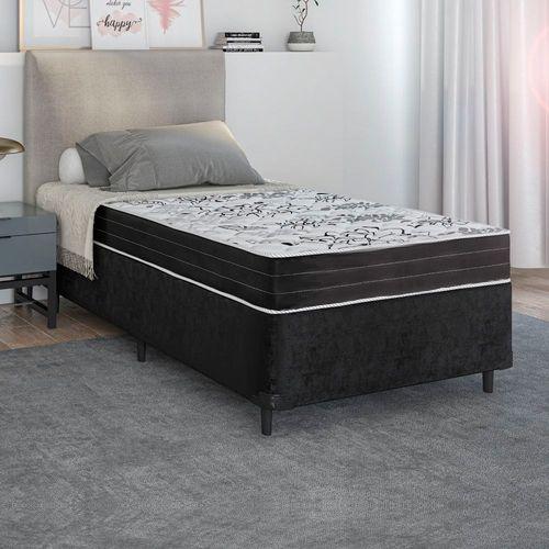 Imagem de Cama Box Solteiro Sintético Preto com Colchão de Espuma Semi Ortopédica Extra Firme Resistente Preto 88x188x52cm Suporta 80kg