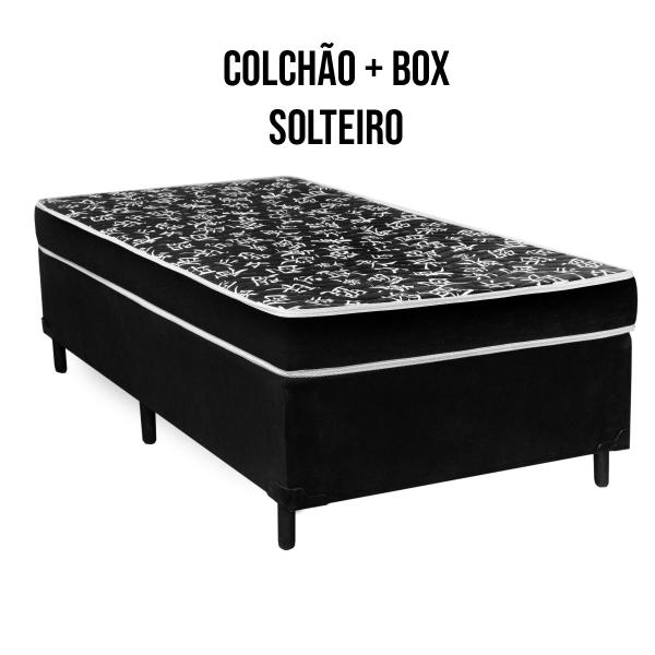 Imagem de Cama Box Solteiro Suede Preto + Colchão Espuma D20 Preto Oriental Bueno Sono (52x88x188)