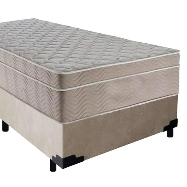 Imagem de Cama Box Suede Solteiro + Colchão SerenePrime Molas Ensacadas 88x188x65 Bege