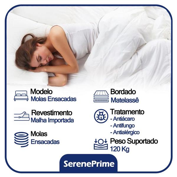 Imagem de Cama Box Suede Solteiro + Colchão SerenePrime Molas Ensacadas 88x188x65 Cinza