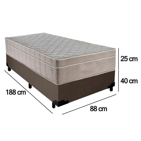 Imagem de Cama Box Suede Solteiro + Colchão SerenePrime Molas Ensacadas 88x188x65 Marrom