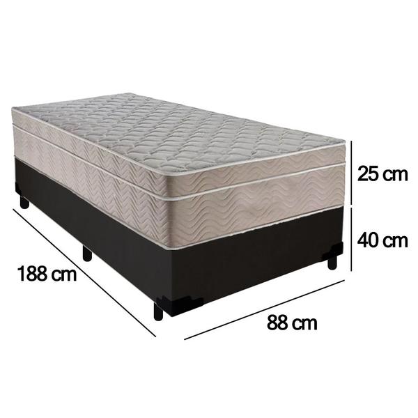 Imagem de Cama Box Suede Solteiro + Colchão SerenePrime Molas Ensacadas 88x188x65 Preto