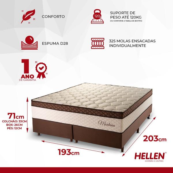 Imagem de Cama Box Super King Hellen Colchões Molas Ensacadas Montana Master 193x203x71