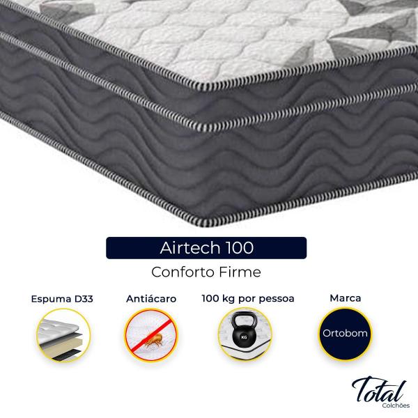 Imagem de Cama Box Viúvo Bege e Colchão Airtech 100 D33 Ortobom