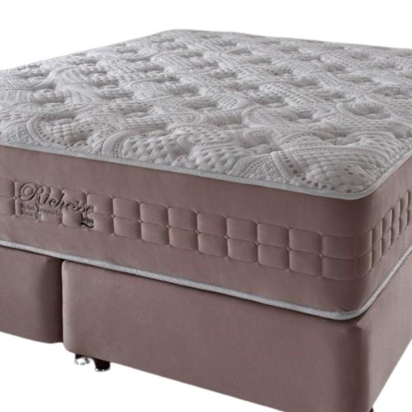 Imagem de Cama BoxColchão Casal Queen Richesse Molas Ensacadas 158x198x73cm Rosa e Branco Anjos