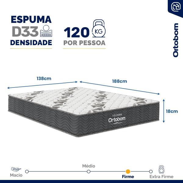 Imagem de Cama + Cabeceira Genebra Bouclé com Colchão de Espuma D33 Ortobom Airtech 100 Casal 138cm