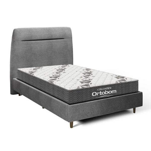 Imagem de Cama + Cabeceira Genebra Bouclé com Colchão de Espuma D33 Ortobom Airtech 100 Solteiro 88cm